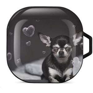 Chihuahua met harten bubbels oordopjes hoesje compatibel met Samsung hard shell beschermhoes zwart stijl