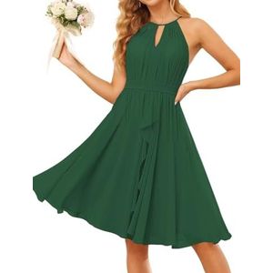 WSEYU Halter Schoolgala Jurken voor Tieners Korte Chiffon Bruidsmeisje Afstuderen Cocktail Party Jurk met Zakken ZM205, Emerald, 32
