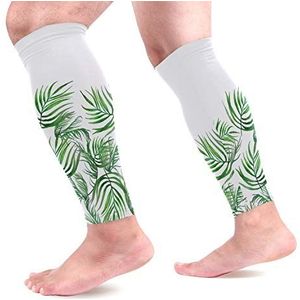 EZIOLY Tropische bladeren sport kalf compressie mouwen been compressie sokken kuitbeschermer voor hardlopen, fietsen, moederschap, reizen, verpleegkundigen