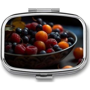 Verse bessen pillenorganisator, vierkant medicijnhoesje met spiegel, dagelijkse pillendozen voor portemonnee, mini-medicijnopslag, containerdoos, compacte pillenhouder voor vitamines