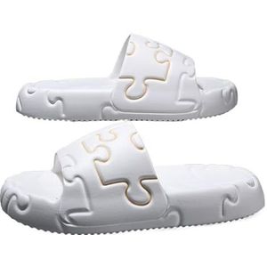 Herenslippers Creatief Jigsaw-patroon Zomerslippers Outdoorslippers Casual strandschoenen (Color : White, Size : 40-41(fit 39-40))