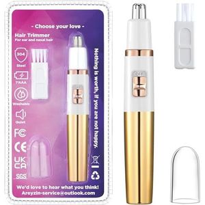 Neushaartrimmer voor dames, pijnloze oor- en neushaartrimmer voor vrouwen, wenkbrauwen, gezicht, oor, professioneel waterdicht, roségoud