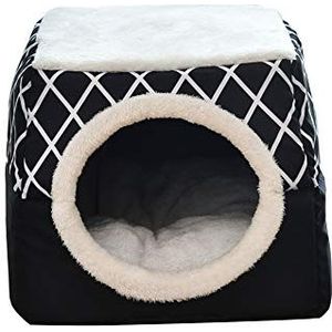 2-in-1 Pet Bed Pet Cave voor Katten en Kleine Honden(Zwart,L)