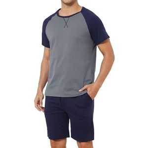 Pyjama's Heren Korte Katoenen Shorty Pyjama Ronde Hals Korte Mouw T-shirt en Pyjamabroek Tweedelige Set Zomer Nachtkleding Vrijetijdspak Heren Nachtkleding