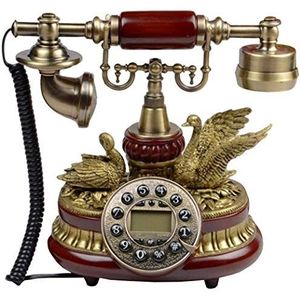 Retro gouden vaste telefoon met zwaan sculptuur basis Vintage knop om telefoon te bellen Hars ornament voor thuiskantoor, 1