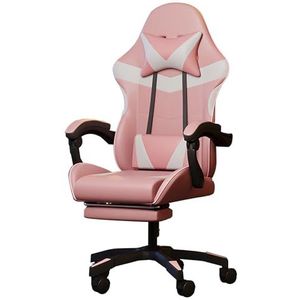 Gaming stoel, hoofdsteun en lumbaalkussen Verstelbare rugleuning Bureaustoel Ergonomische lendensteun Zachte armleuningen Stille katrol(Pink+White,With)