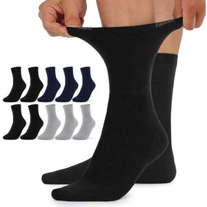 TUUHAW sokken zonder elastische tailleband dames diabetessokken heren diabetessokken 10 paar comfort katoen 35-38 zwart grijs donkerblauw herensokken gezondheidssokken zonder tailleband