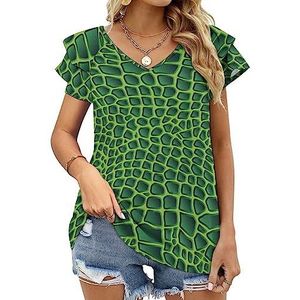 Krokodil alligator print dames casual tuniek tops ruches korte mouwen T-shirts V-hals blouse T-shirt