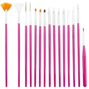 Een nagelschildering, Set van 8/15 nagelkunstkwasten, professionele tekenpen, gradiëntverfkwast, UV-gel, bloemenverfgereedschap(Pink-15pcs)