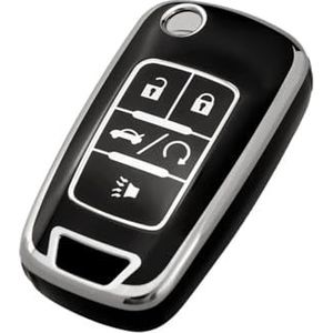 Sleutelbehuizing houder 5 Knoppen Sleutelhanger Cover Car Key Geval Flip Sleutelhanger Voor Buick Voor Encore Voor Camaro Voor Equinox Voor Impala Sonic GMC Terrain Sleutelbehuizing(Black silver)