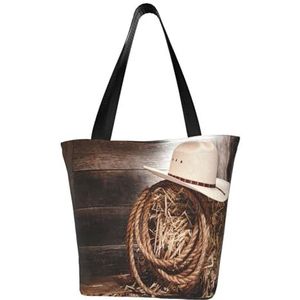 BeNtli Schoudertas, canvas draagtas grote tas vrouwen casual handtas herbruikbare boodschappentassen, westerse cowboyhoed, zoals afgebeeld, Eén maat