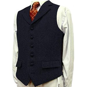 Heren visgraatkostuum tweed gilet Slim fit vintage retro wol vest Casual(XX-Large, Marine)