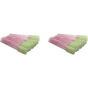 2 set van Pack van 50 Wimpers Borstel Multi-color Valentijnsdag Sweet Wands Wenkbrauw Pincet Removal Tool Valse Brow Borstels Rose Rood/Groen