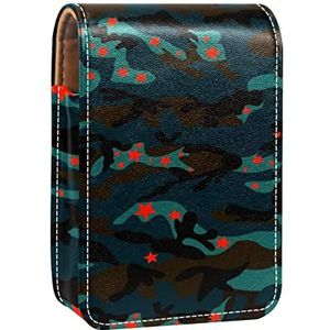 Gepersonaliseerde Lipstick Case Draagbare Make-up Tas Cosmetische Pouch Lippenstift Houder Make-up Organizer Leger Camouflage Rode Ster, Meerkleurig, 9.5x2x7 cm/3.7x0.8x2.7 in