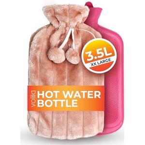 3,5L Extra Grote Warmwaterkruik - Roze Warmwaterkruik met Imitatiebont voor Pijnverlichting, Hand- en Voetwarmer - Luxe, Zachte en Wasbare Warmwaterzak voor Warme en Koude Kompressen (1 Stuk)