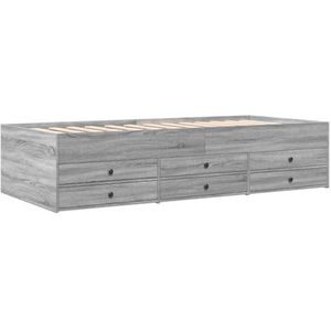 vidaXL Slaapbank met lades 90x200 cm bewerkt hout grijs sonoma eiken, slaapbank met lades, bankbed, bed, bedbank, logeerbed, ledikant, gastenbed