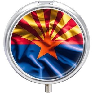 Pil Organizer 3 Compartiment Arizona Vlag Pillendoos met Spiegel Reizen Pil Case voor Pocket Metalen Pil Container Wekelijkse Geneeskunde Planner Vitamine Organizer 1,97 Inch