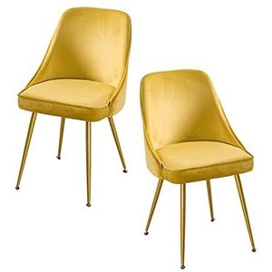 GEIRONV Dining Chair Set van 2, for Cafe Restaurant Lounge Stoel Moderne Ergonomische Rugleuning Flanel Metalen Stoel Benen Make-up Stoel Eetstoelen (Color : Yellow)