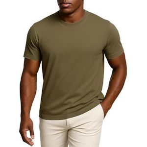 Leif Nelson Heren zomer T-shirt ronde hals slim fit katoenaandeel modern mannen T-shirt ronde hals hoodie sweatshirt korte mouwen lang LN920, Kaki, XL