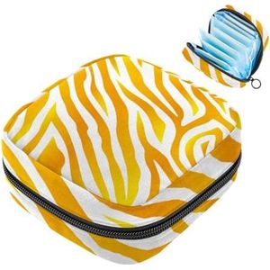 JAVENPROEQT Opbergtas voor maandverband, 1 stuks, grote maandverband, organizer, herbruikbare eerste menstruatietas voor meisjes, dames, 17 x 17 x 12 cm, goudgeel zebraprint