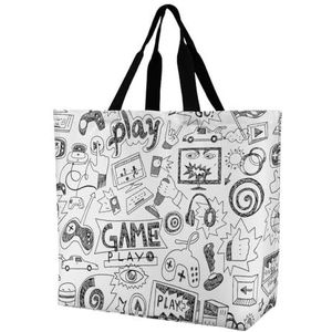 Video Games Zwart Wit Stijl Tote Bag Opvouwbare Reizen One-Shoulder Draagbare Grote Capaciteit Boodschappentassen Boodschappentas