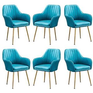 GEIRONV Soft Velvet Dining Chair Set van 6, 46 × 40 × 85 cm Metalen stoel poten make-up stoel met armleuningen rugleuning woonkamer stoelen Eetstoelen (Color : Blue)