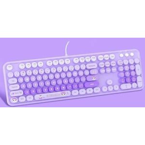 QPSJXN Bedrade typemachine toetsenbord met 104 voor gebruik op kantoor, afneembare ronde keycap (paars)