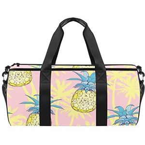 Fruit Patroon Geel Reizen Duffle Bag Sport Bagage met Rugzak Tote Gym Tas voor Mannen en Vrouwen, Tropische vruchten Palmbomen, 45 x 23 x 23 cm / 17.7 x 9 x 9 inch