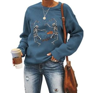 MLZHAN Tis The Season To Be Spooky Vrouwen Halloween Sweatshirts Grappig 2 Dans Skelet Pompoen Sterren Shirt Herfst Gift Tops (L, blauw), Blauw, L