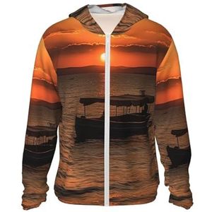 WSOIHFEC Heren UPF 50+ zonbescherming hoodie jas lichtgewicht lange mouwen boot bij zonsondergang zon shirt wandelen rashguards, Zwart, L