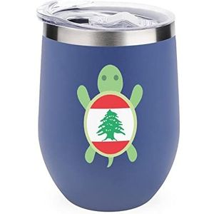Libanon Vlag Schildpad Geïsoleerde Tumbler met Deksel Leuke Roestvrij Staal Koffie Mok Duurzaam Thee Cup Travel Mok Blue-Style