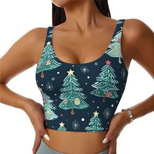 ZXERTG Kerstboom bal sterren print atletische tanktops, hoge ondersteuning, ideaal voor high-impact workouts, yoga en hardlopen, Zwart, S