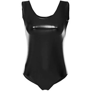 IBAKOM Dames metallic ballet gymnastiek turnpakjes mouwloos dans hemdje bodysuit glanzend spandex podium balzaal training kostuum, Zwart, XL