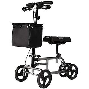 Knie-scooter Knie-loopkrukken, rollator Vierwielig looprek met remmen Stoel en tas met stoel Ultralichtgewicht vierwielhulp In hoogte verstelbare voortas (zwart 78 * 41*(94~91) cm)