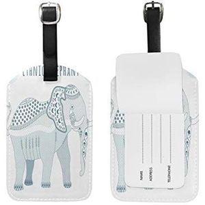 Etnische olifant kunst bagage bagage koffer tags lederen ID label voor reizen (2 stuks)
