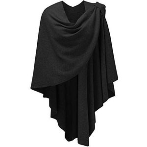 PULI Gebreide poncho met knopen, cape-deken, cardigansjaal, eenheidsmaat, Gekruiste voorkant, zwart, One Size