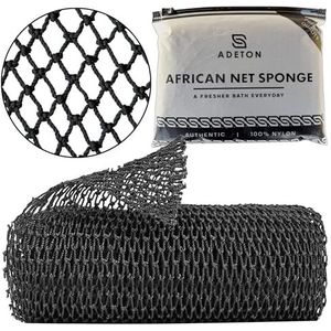 Afrikaanse netspons authentiek, exfoliërende badnetdoek, echt geknoopt Afrikaans wasnet, zwarte eigendom Sapo Afro Body Scrubber, Douche Essential Body Exfoliator, Grote Deluxe Versie (Zwart Large)