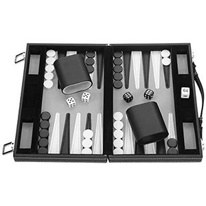 Engelhart - Reizen Backgammon - 11 inch - Breedte 28 cm - kunstleer gestikt (grijs/zwart/wit)