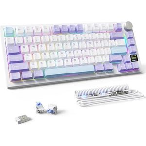 MAMBASNAKE Attack Shark X820 Ultra Mechanisch Gaming Toetsenbord Draadloos 2.4G/BT/Usb-C, QWERTY TKL 75% Gasket Hot Swap met TFT Display & Knop, LIGHTSYNC RGB Chroma, Coiled Cable - Shark Switch/Paars