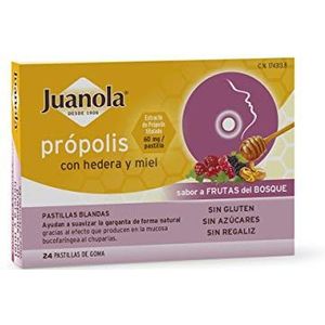 Juanola Própolis smaken van bosvruchten - 24 zachte tabletten - helpen om de hals op natuurlijke wijze glad te maken. Geschikt voor levensmiddelen met prolis, Hereda en honing.