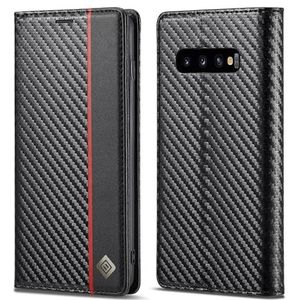 Telefoonschermbescherming Ultra-Thin Case for Sumsung Galaxy S10 Plus,Luxury Carbon Fiber Texture PU Leather+TPU Hybrid Case,Full Protection Shockproof Flip Cover [Fingerprint Prevention][Camera＆Scree