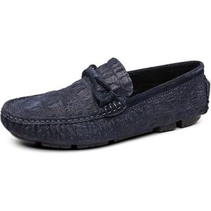 Comodish Mens Loafers Solid Color Crocodile Print Driving Style Loafer Nubuck Leather Flexible Flat Heel Comfortable Party Wedding Slip On (Color : Blue, Size : 44.5 EU)