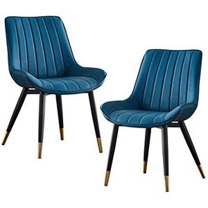 GEIRONV Set van 2 Dining Chair Side stoelen, 46 × 53 × 83cm ergonomische rugleuningen lederen keuken stoelen coffeeshops Leisure Chair Eetstoelen (Color : Blue)