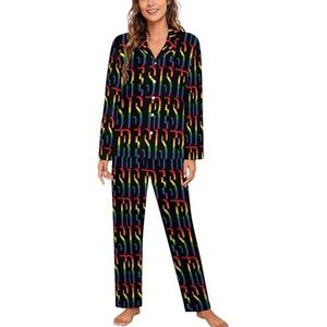 Rainbow Resist Vrouwen Lange Mouw Button Down Nachtkleding Zachte Nachtkleding Lounge Pyjama Set XL