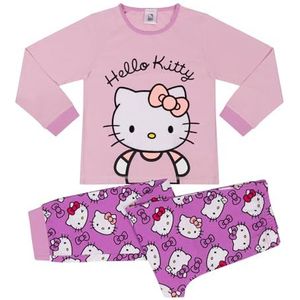 Hello Kitty Meisjes 100% Katoen Polar Fleece Gezicht Lange Pyjama Set - 5-6 Jaar 116cm Roze