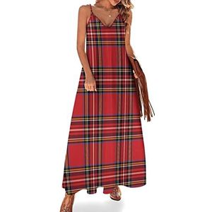 Rood Zwart Buffalo Schotse tartan geruite damesjurk lange boho spaghettibandjes jurken maxi V-hals strand casual