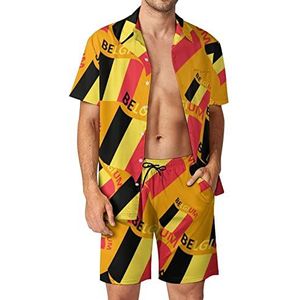 Vlag van België Hawaiiaanse sets voor mannen Button Down Trainingspak met korte mouwen Strand Outfits L