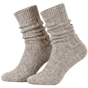 Piarini 1 paar korte wollen klederdrachtsokken, kras- en slipvrij, klederdrachtkousen, scheersokken met vlechtpatroon voor heren, Notengemêleerd, 39-42