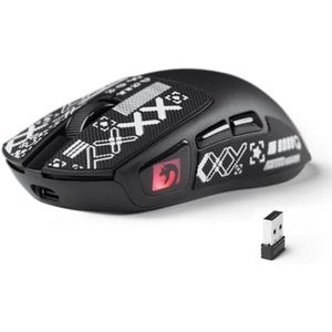 MAMBASNAKE M4 Ultra-Light Draadloze Gamingmuis, 53g, PAW3311 Sensor, 24000 DPI, Tri-Mode Bluetooth/2.4G/Bedraad, RGB-verlichting, 400mAh Batterij, 20M Clicks – Zwart&Stickers