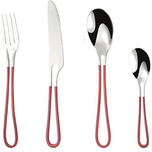 Bestekset van roestvrij staal, vorken, messen, eetlepels en theelepelbestek (Size : Red and silver 4 piece set)